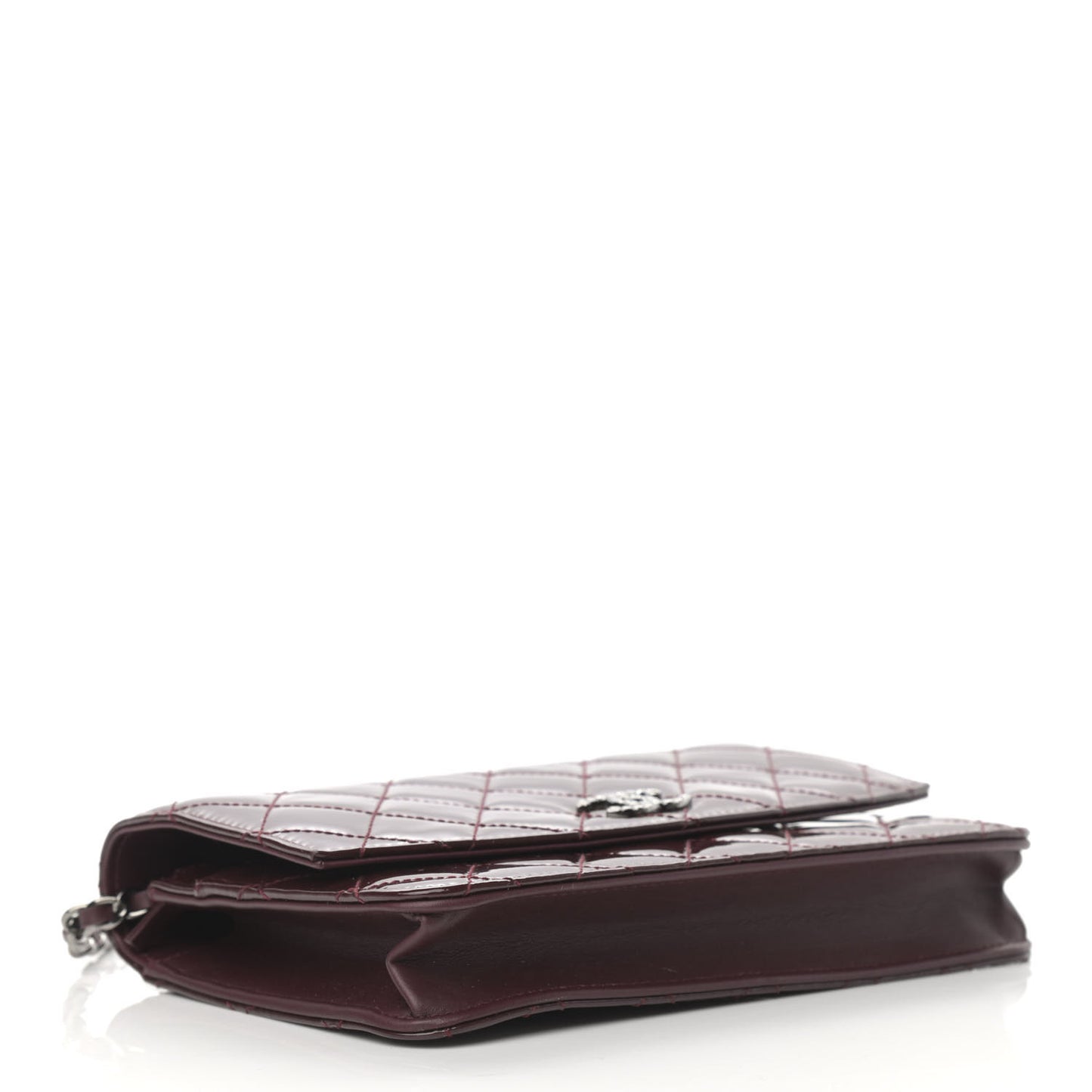 Patent Quilted Brilliant Wallet On Chain WOC Dark Burgundy