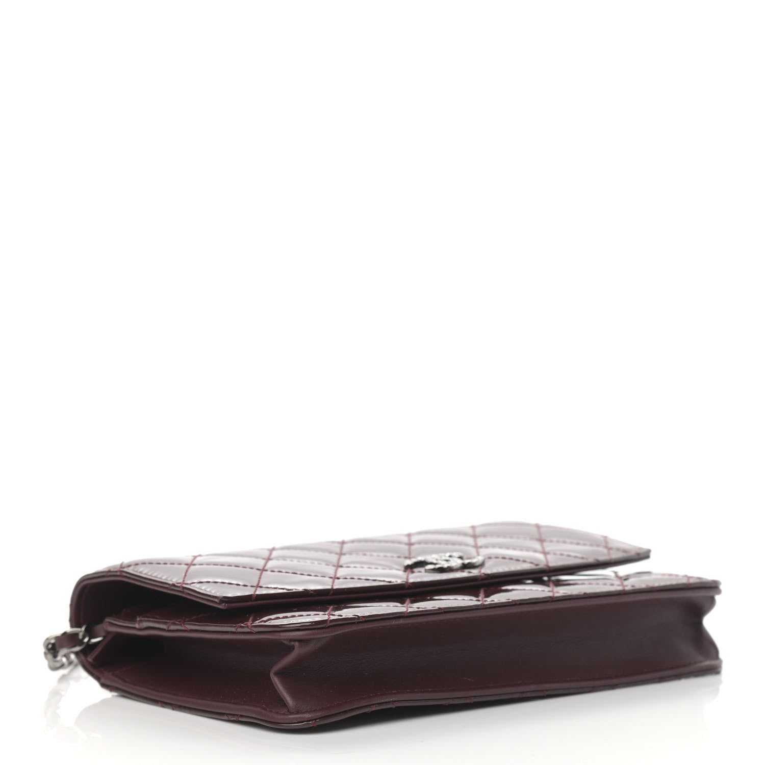 Chanel Patent Quilted Brilliant Wallet On Chain WOC Dark Burgundy 4 of 12