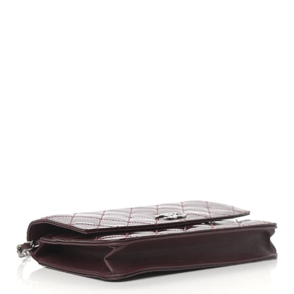 Chanel Patent Quilted Brilliant Wallet On Chain WOC Dark Burgundy 4 of 12