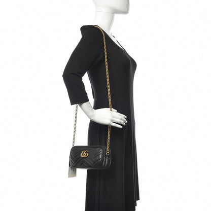 Gucci Calfskin Matelasse Mini GG Marmont Chain Crossbody Bag Black 2 of 11