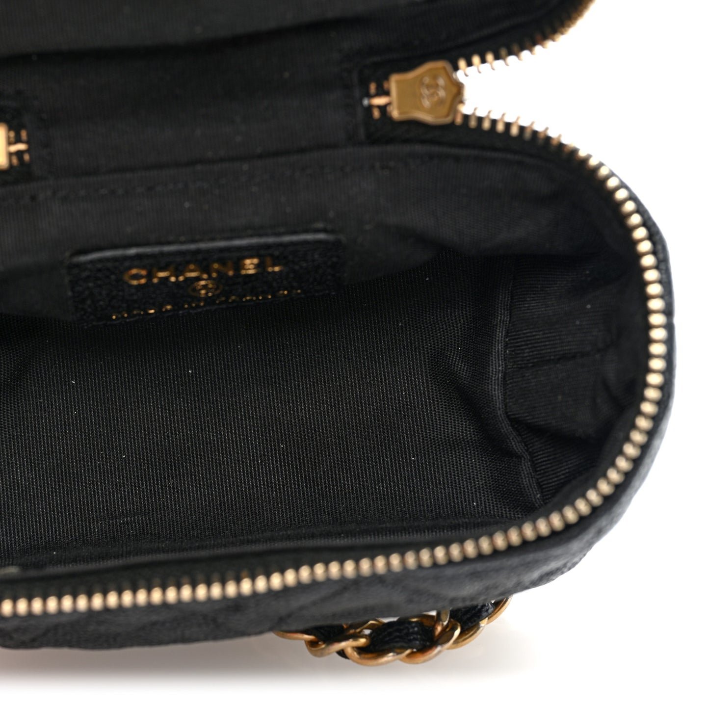 Caviar Quilted Mini Top Handle Vanity With Chain Black