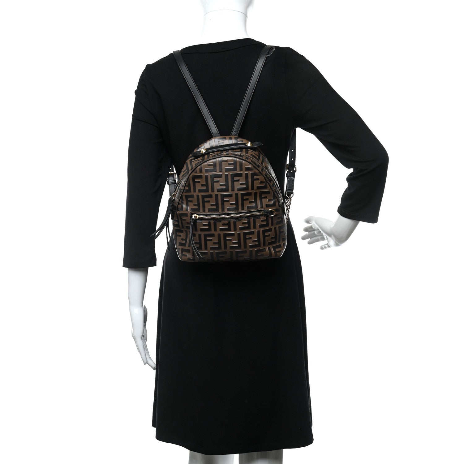Fendi Vitello Bi-Color FF 1974 Embossed Mini Backpack Maya Black 2 of 17