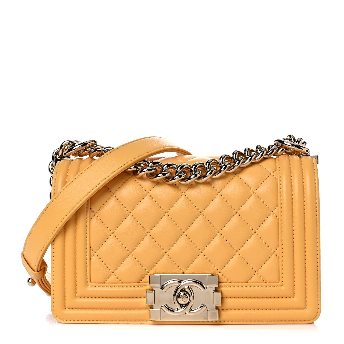 Calfskin Quilted Small Boy Flap Yellow
