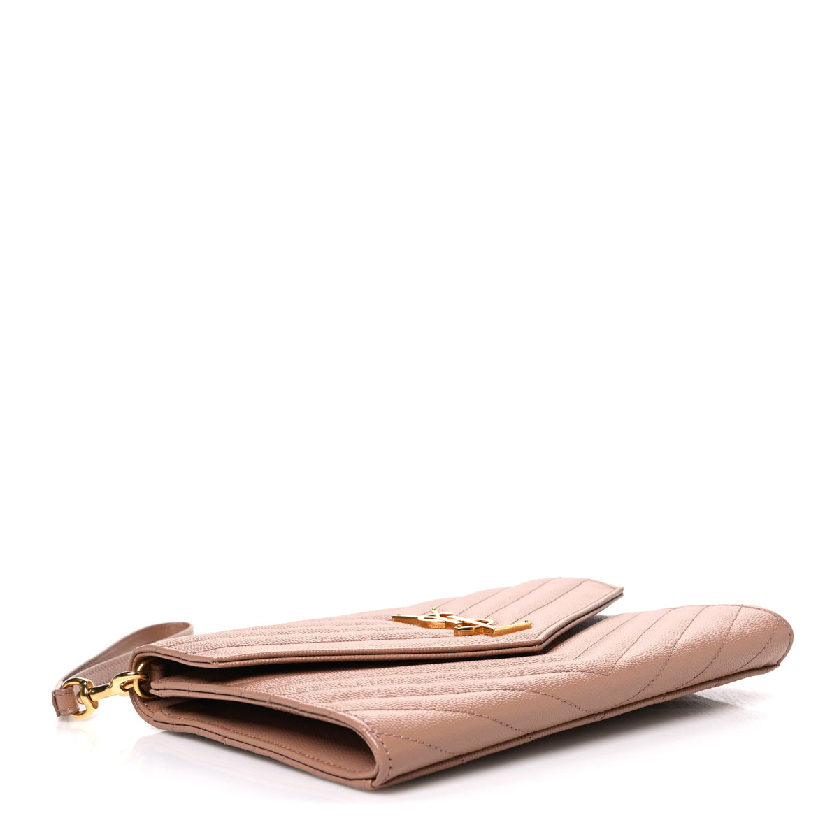 Saint Laurent Grain De Poudre Matelasse Chevron Monogram Cassandre Flap Pouch  Vintage Peach 4 of 8