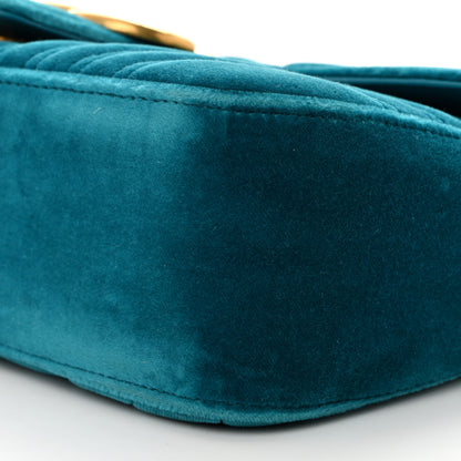 Gucci Velvet Matelasse Small GG Marmont Shoulder Bag Pavone Cyan 10 of 10