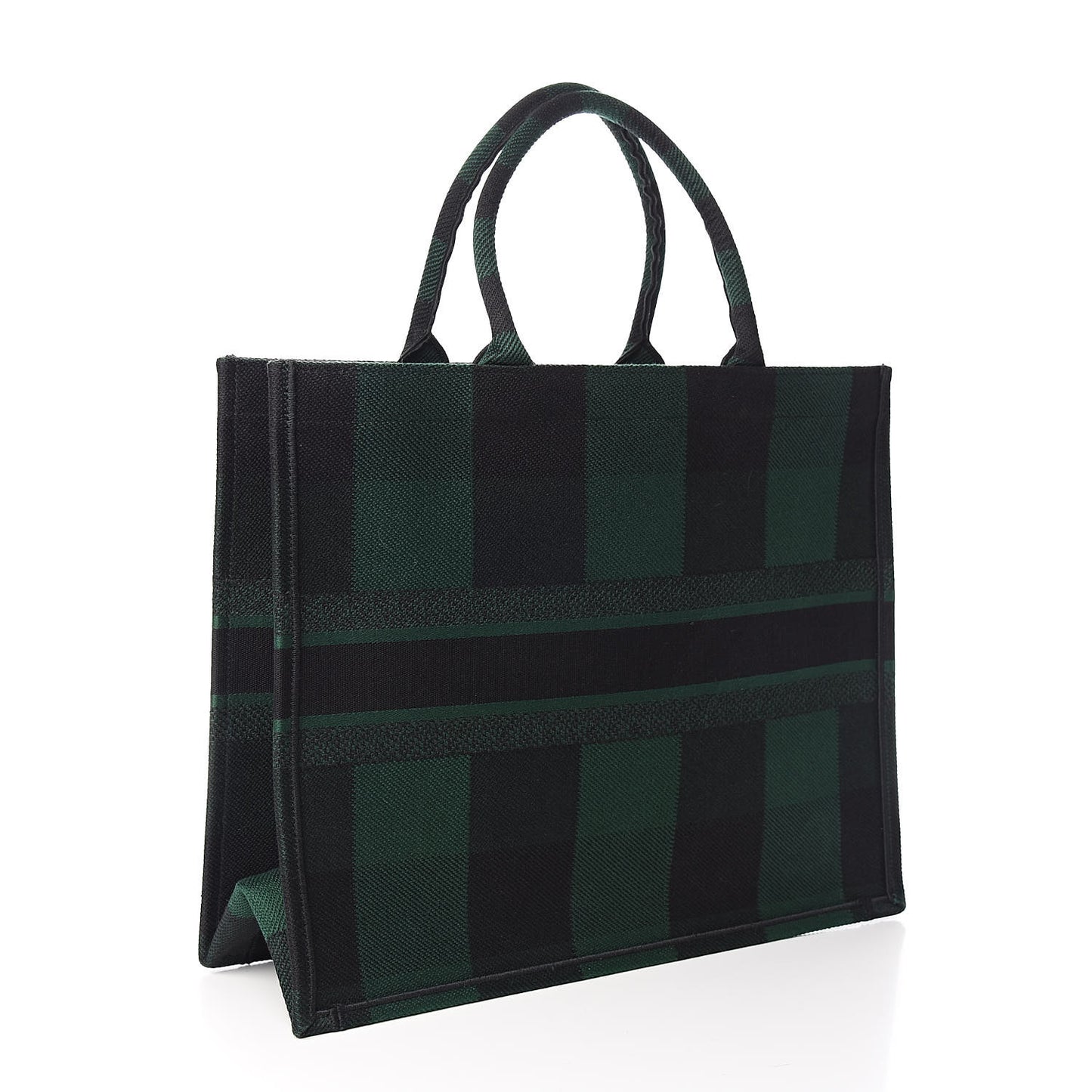 Canvas Embroidered Checkered Book Tote Black Green