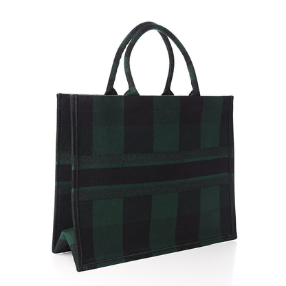 Christian Dior Canvas Embroidered Checkered Book Tote Black Green 3 of 10
