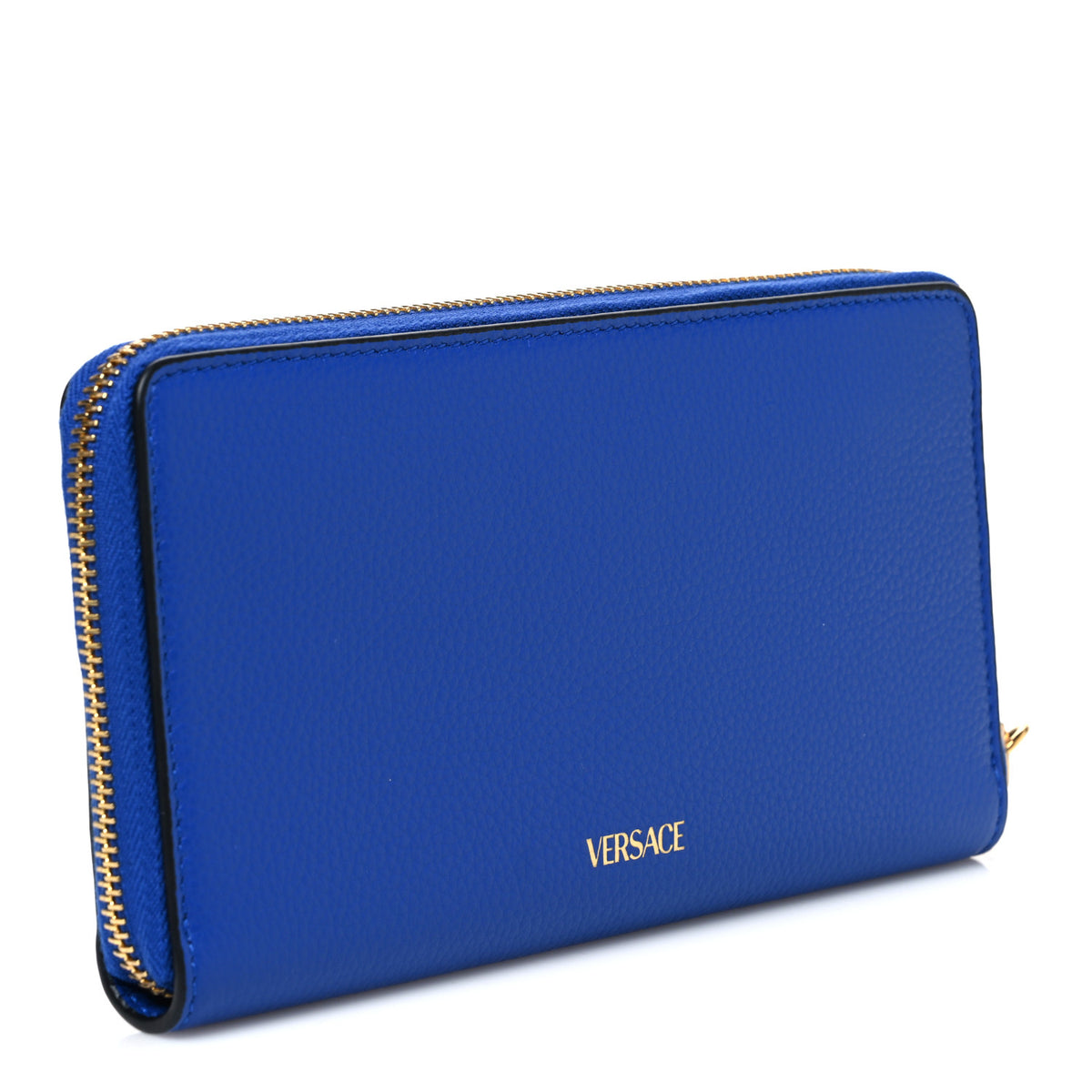 Grained Calfskin Virtus Zip Around Wallet Blue