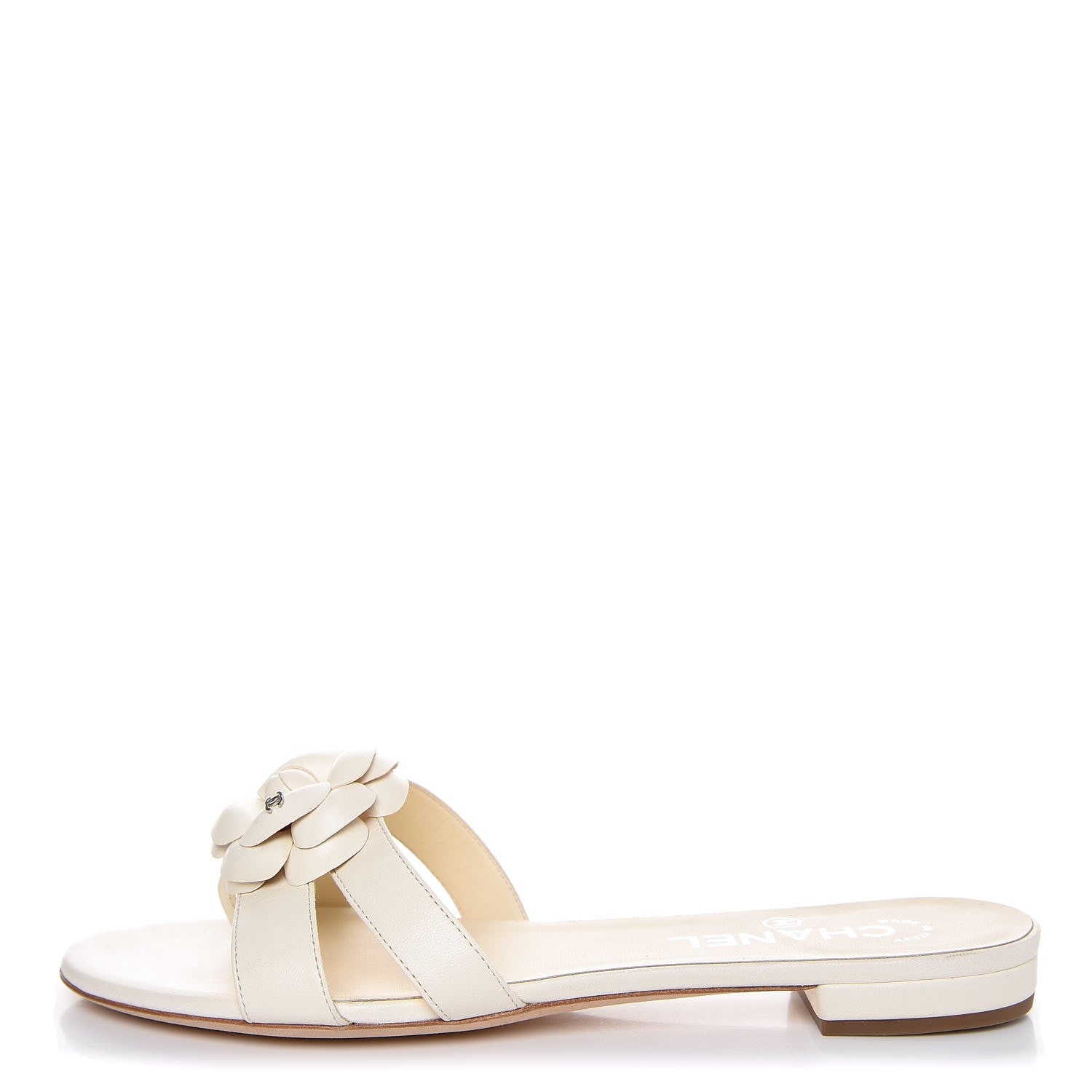 Chanel Lambskin Camellia Sandals 37.5 White 1 of 12