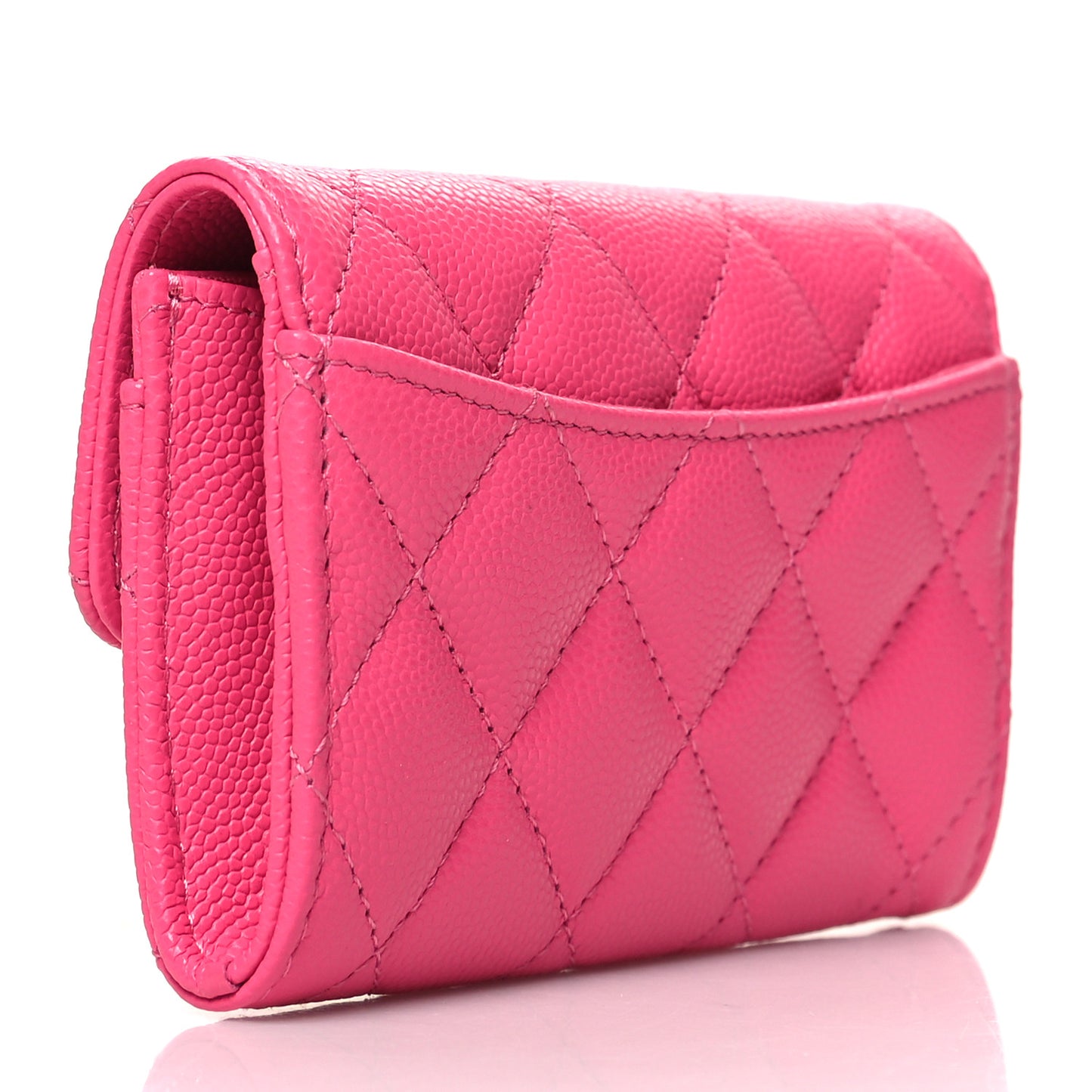 Caviar Quilted Flap Card Holder Wallet Pink