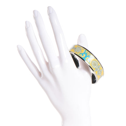 Hermes Enamel Printed Ornate Doves Wide Bracelet Bleu Yellow 65 2 of 6