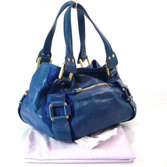Leather Suede MAHALA Tote Purse Bag Blue