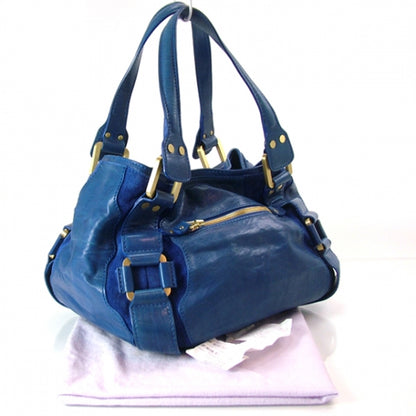 Jimmy Choo Leather Suede MAHALA Tote Purse Bag Blue 3 of 12