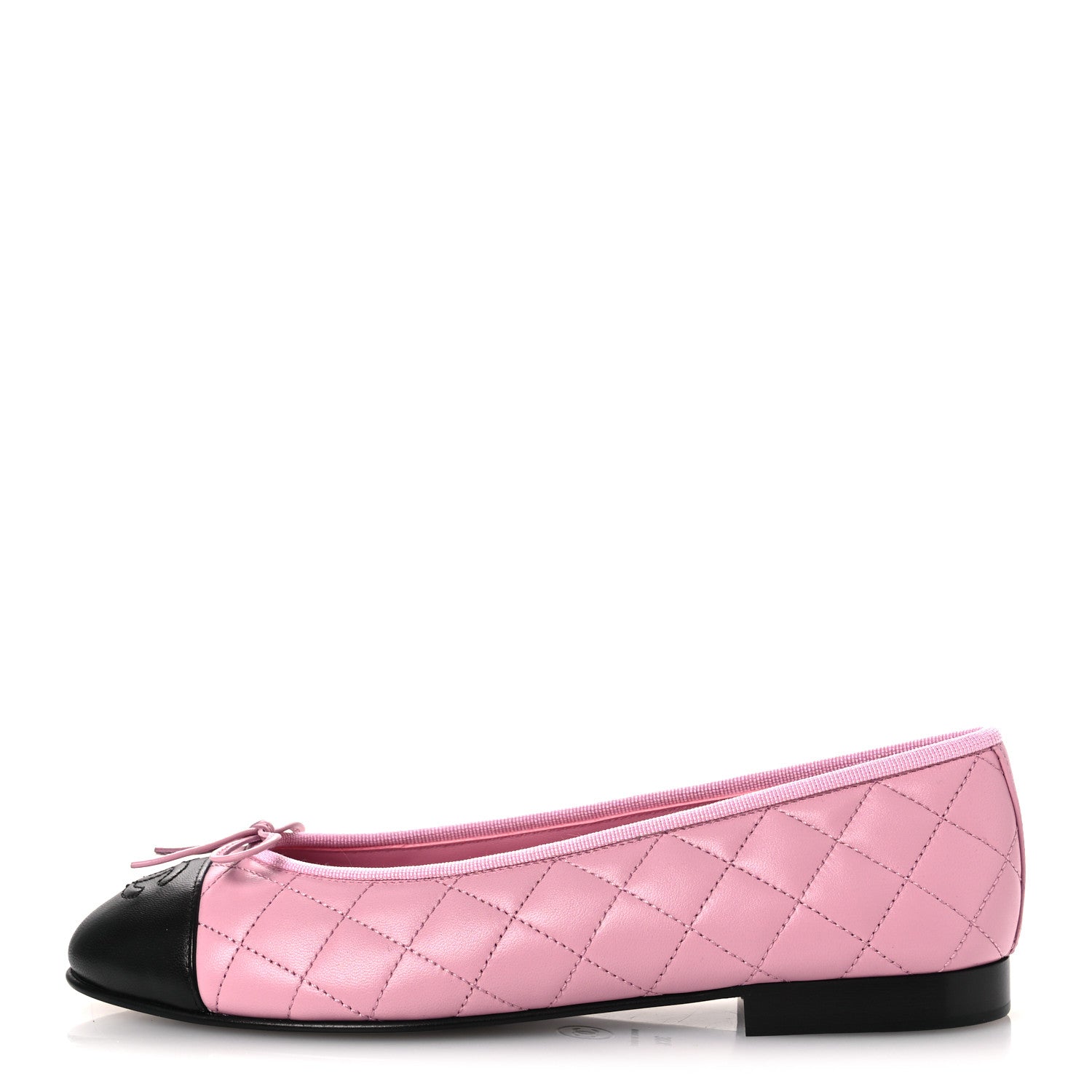 Chanel Lambskin Quilted CC Cap Toe Ballerina Flats 38.5 Pink Black 1 of 12