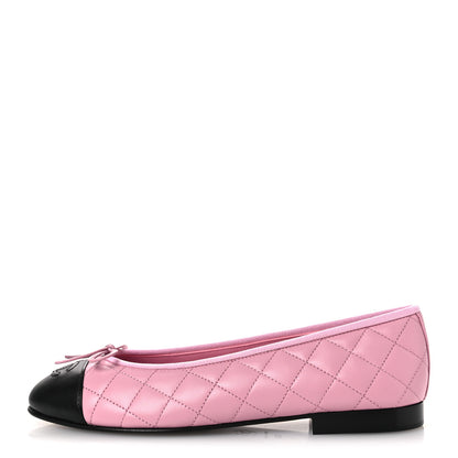 Chanel Lambskin Quilted CC Cap Toe Ballerina Flats 38.5 Pink Black 1 of 12