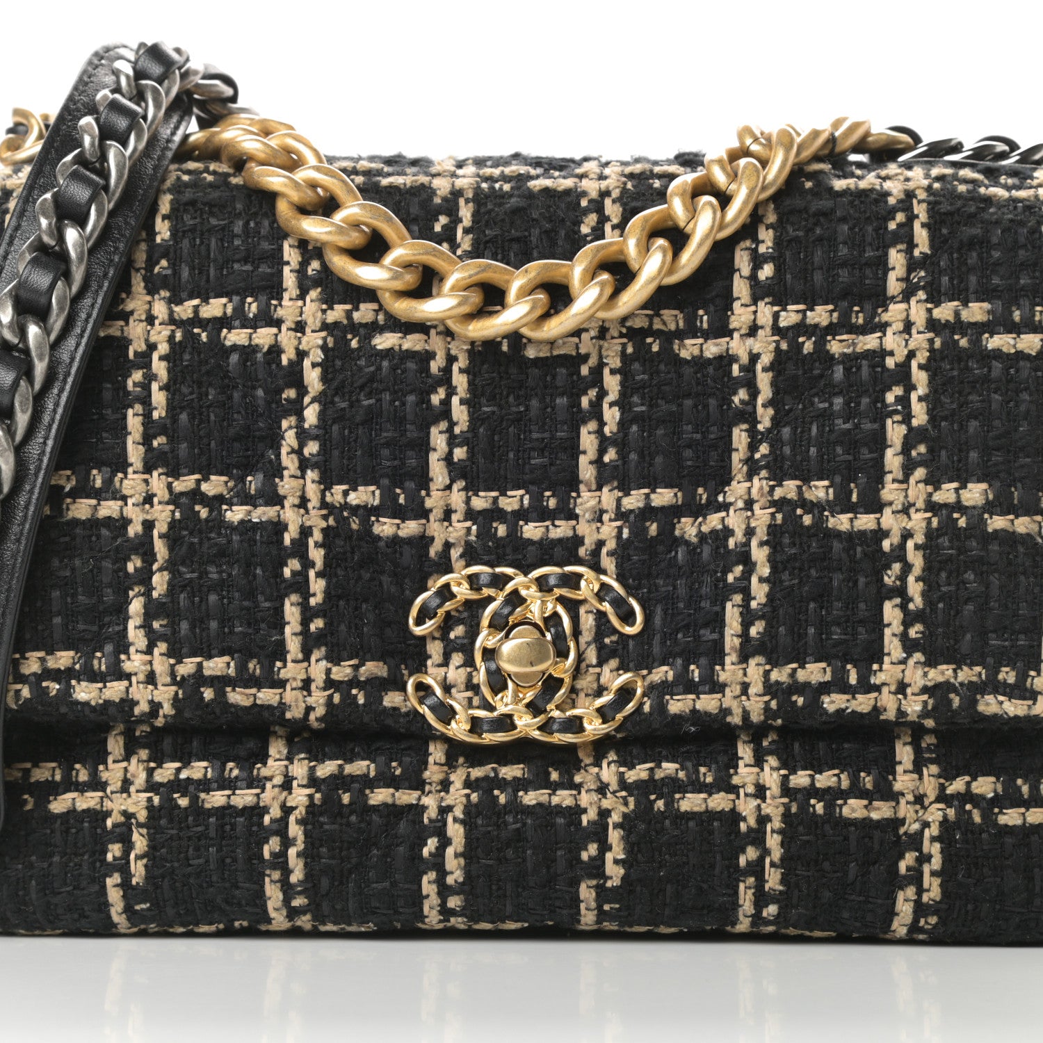 Chanel Tweed Quilted Medium Chanel 19 Flap Black Beige 8 of 11
