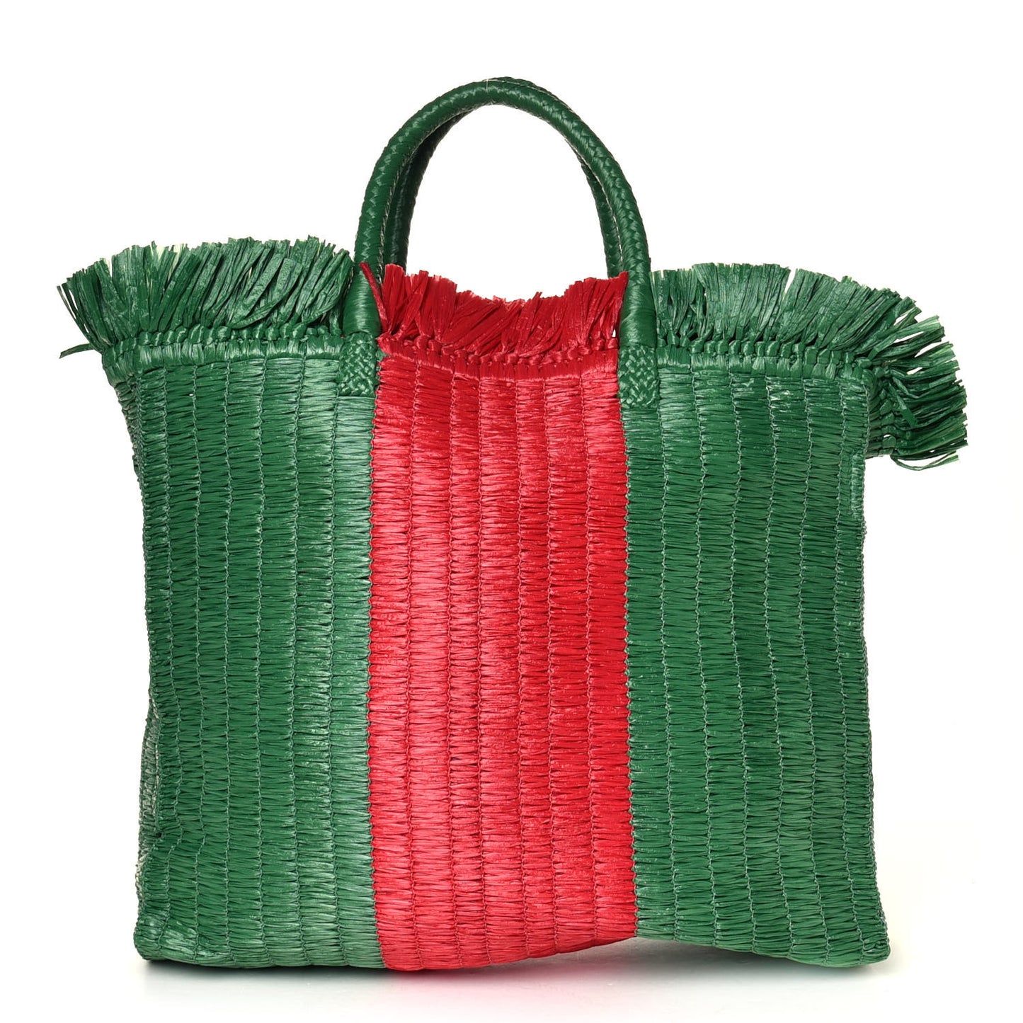 Raffia Linen Web Cestino Tote Bag Red Green