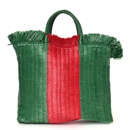 Gucci Raffia Linen Web Cestino Tote Bag Red Green 1 of 4