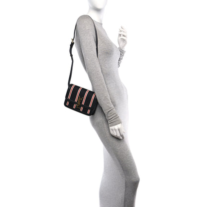Saint Laurent Canvas Striped Calfskin Small Solferino Satchel Black Red 2 of 10