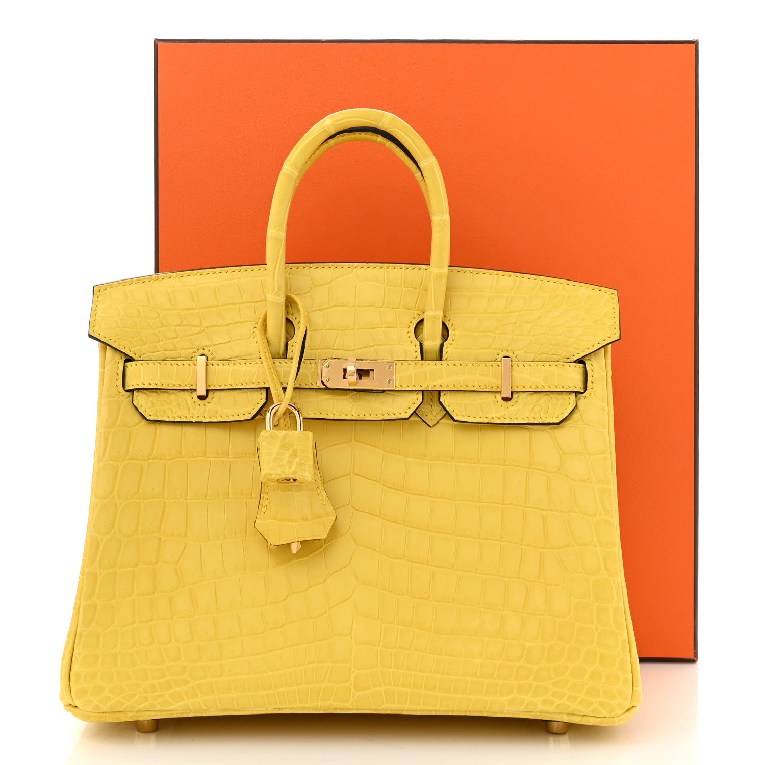 Hermes Matte Niloticus Crocodile Birkin 25 Mimosa 1699385