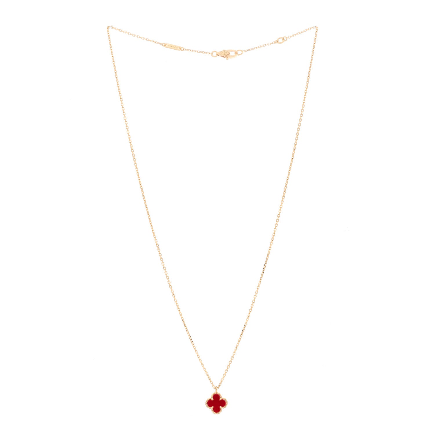 Van Cleef & Arpels 18K Rose Gold Carnelian Sweet Alhambra Pendant Necklace 3 of 6