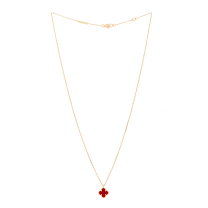 Van Cleef & Arpels 18K Rose Gold Carnelian Sweet Alhambra Pendant Necklace 3 of 6