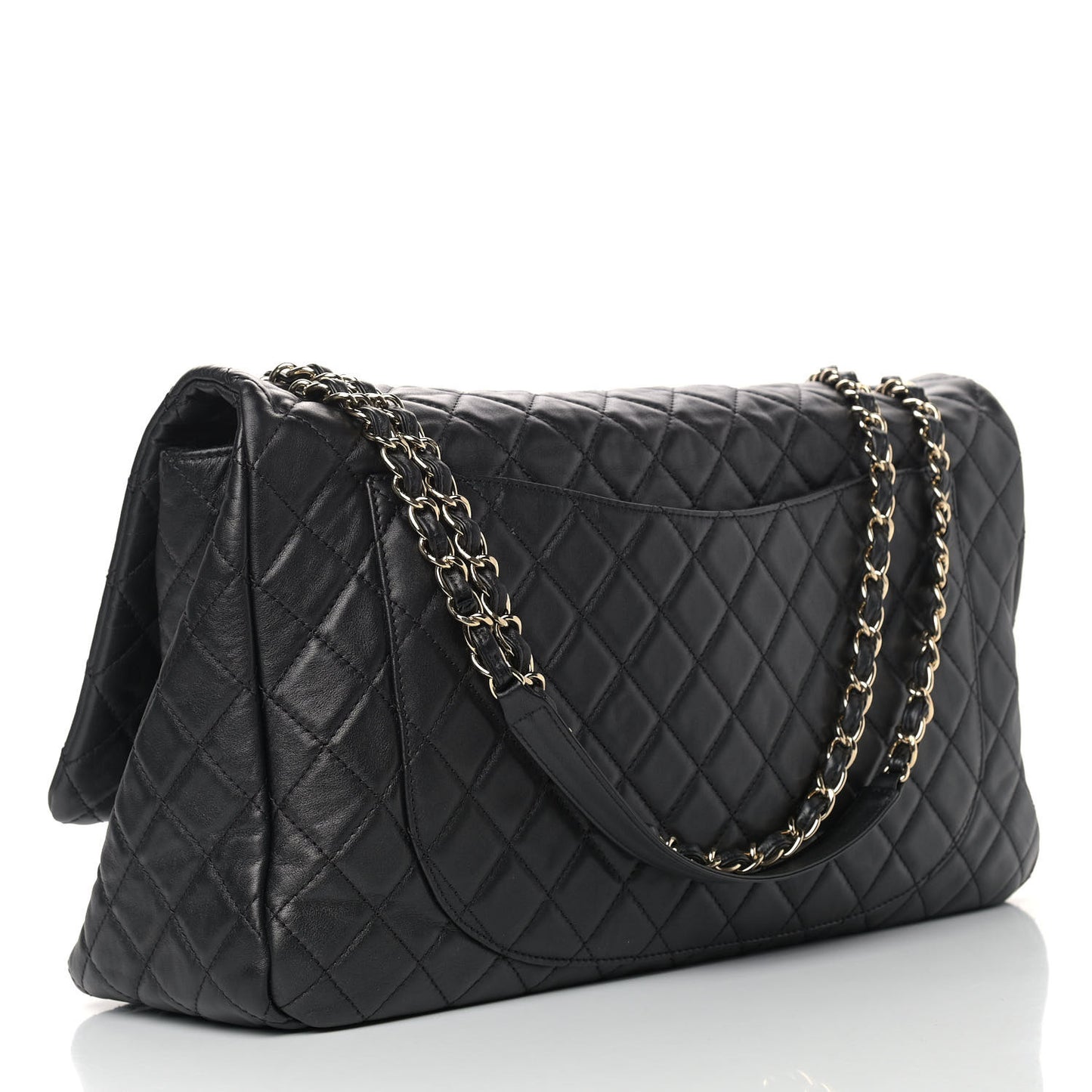 Calfskin Quilted XXL Travel Flap Bag Black