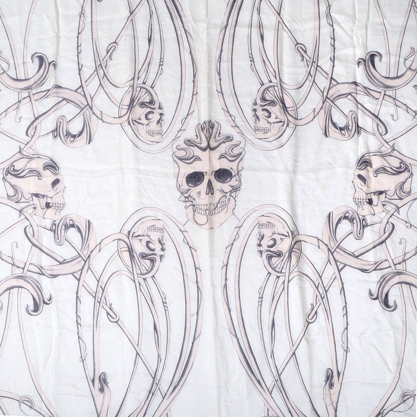 Silk Chiffon Art Nouveau Multi Skull Scarf Ivory Pink