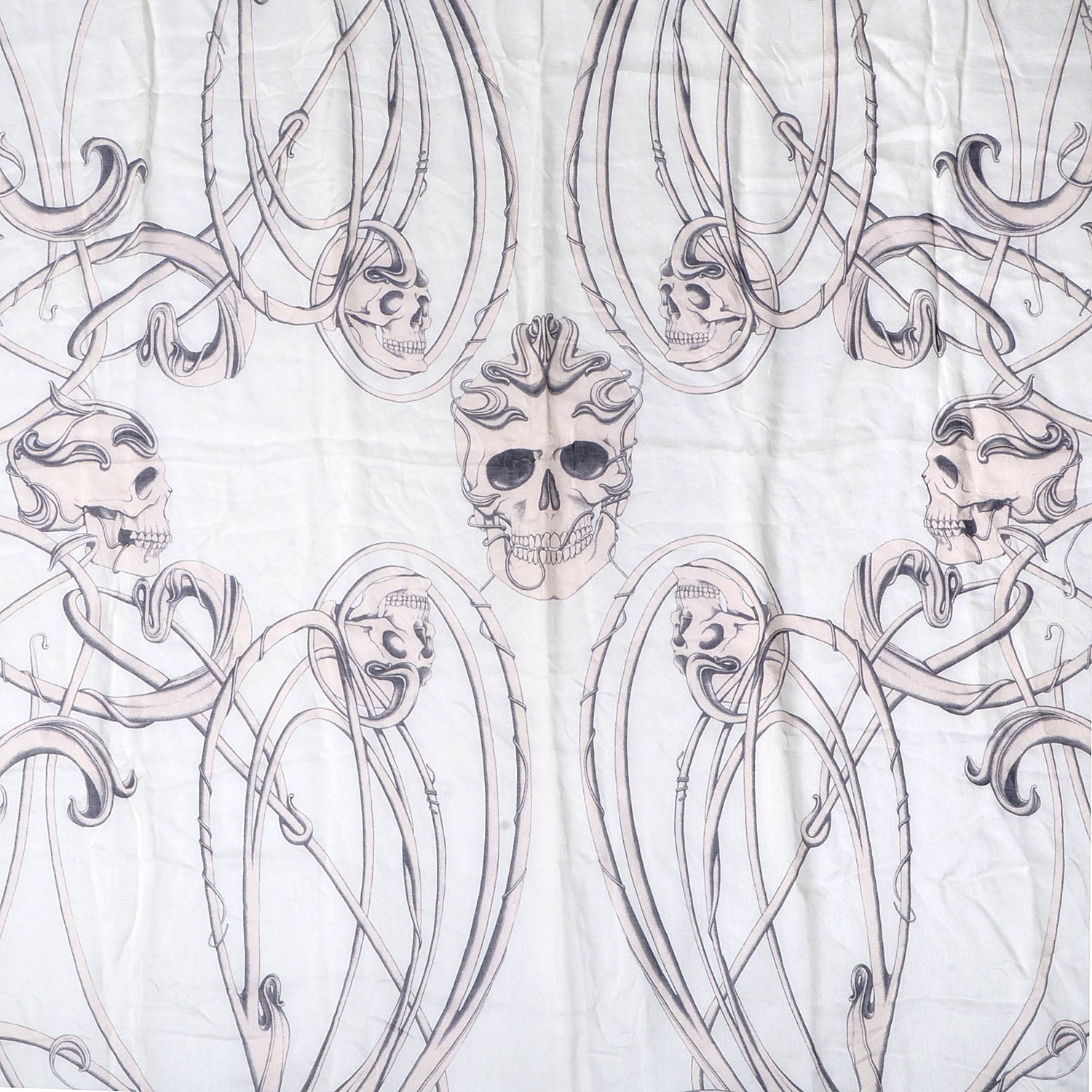 Alexander McQueen Silk Chiffon Art Nouveau Multi Skull Scarf Ivory Pink 1 of 5