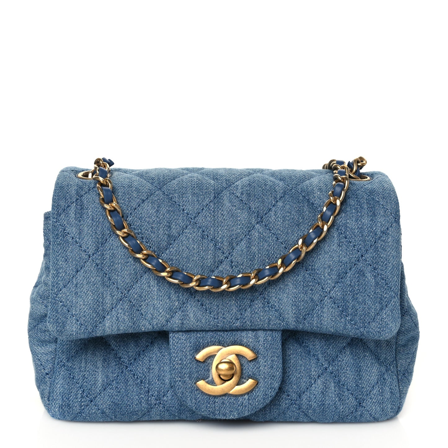 Denim Quilted Mini Pearl Crush Flap Blue