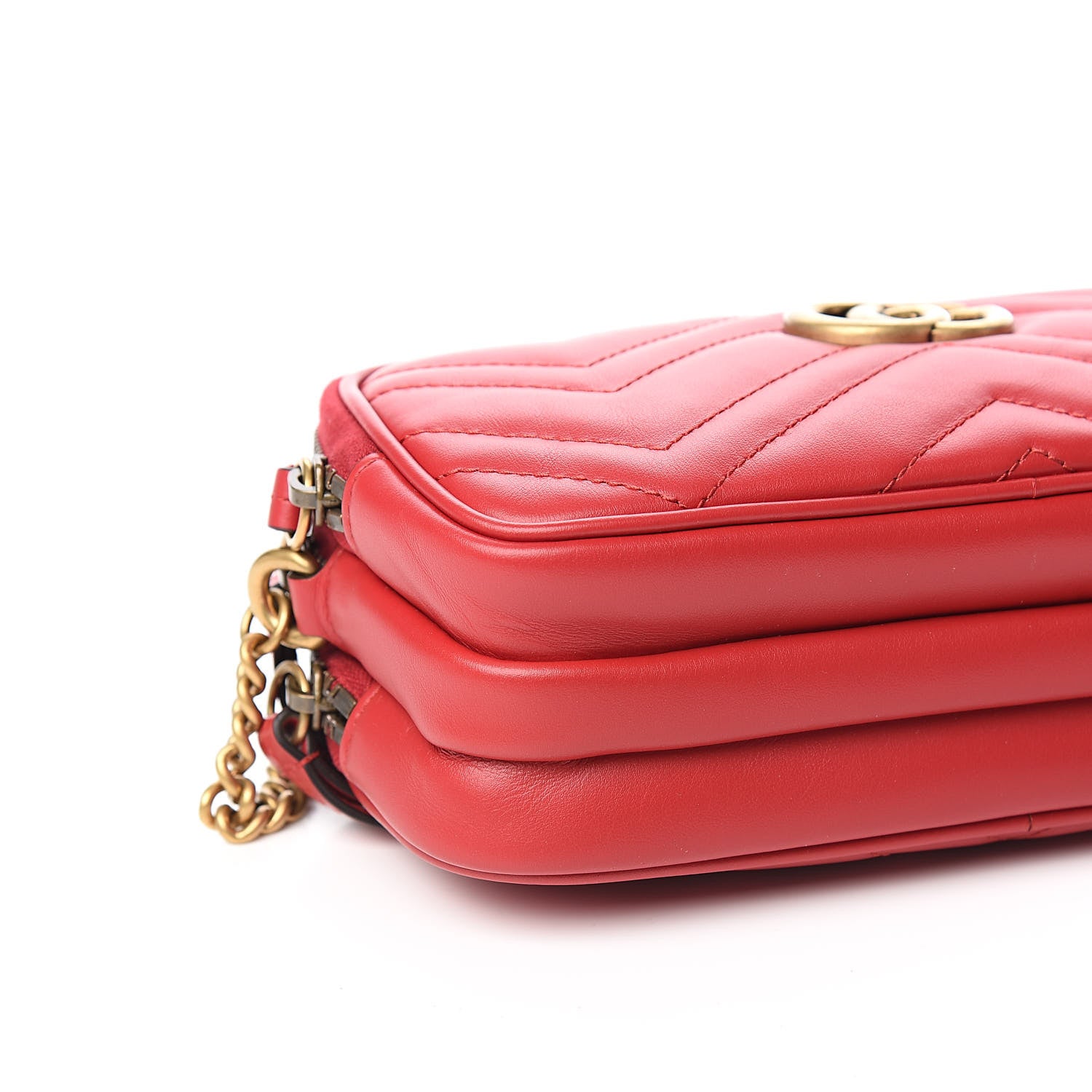 Gucci Calfskin Matelasse Mini GG Marmont Chain Crossbody Bag Hibiscus Red 10 of 13