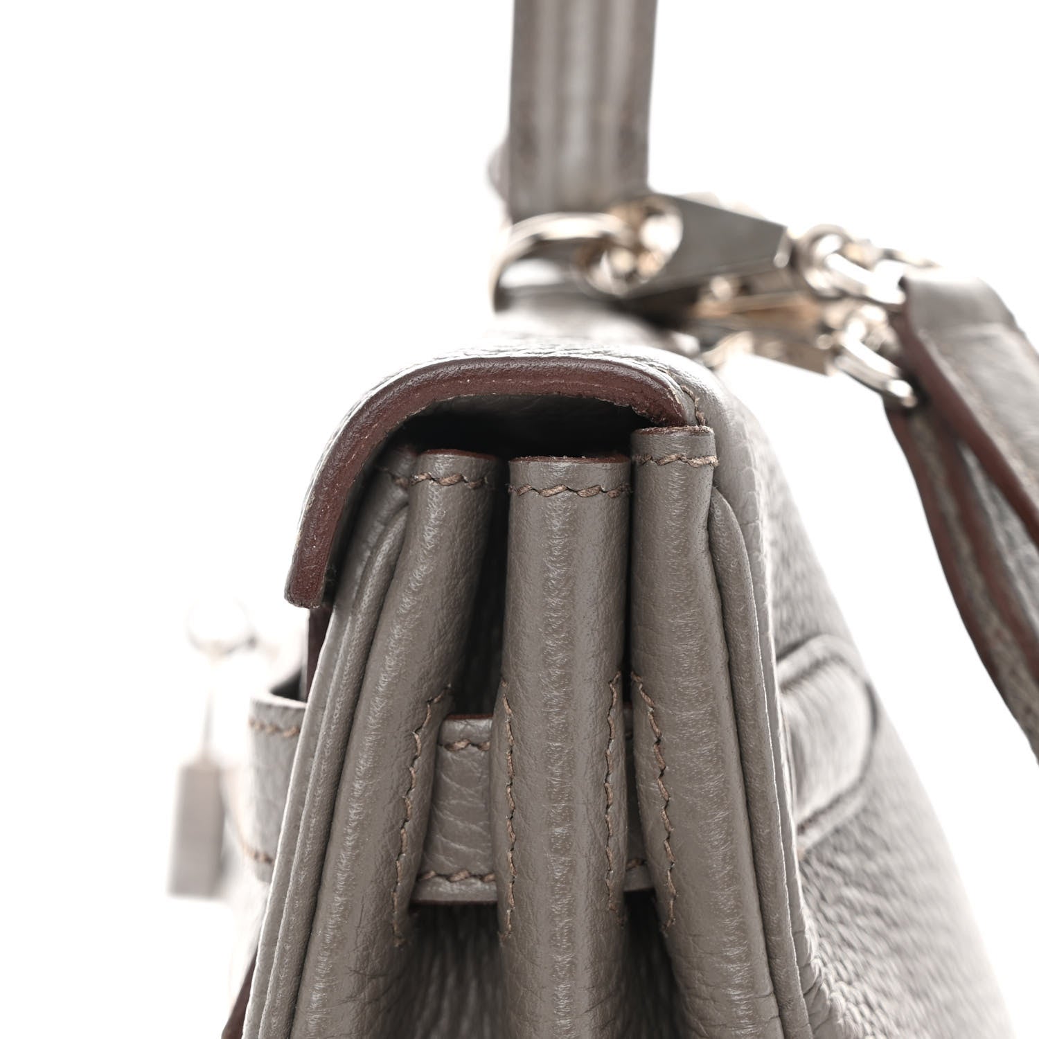 Hermes Taurillon Clemence Kelly Retourne 35 Etain Rouge Casaque 12 of 14