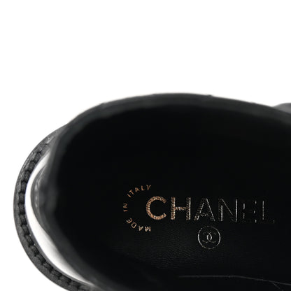 Chanel Shiny Goatskin Calfskin Quilted Lace Up Combat Boots 37 Black 8 of 10