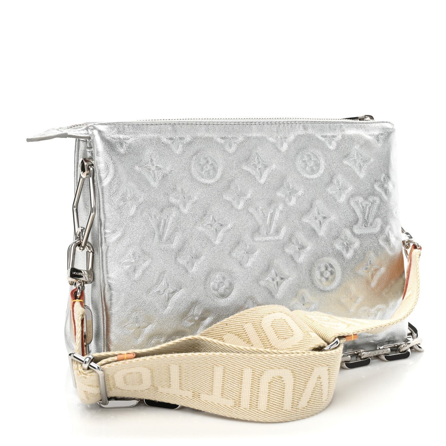 Metallic Lambskin Embossed Monogram Coussin PM Silver