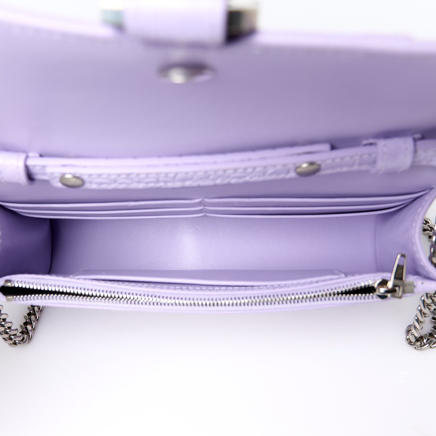 Shiny Calfskin Crocodile Embossed Hourglass Chain Bag Lilac