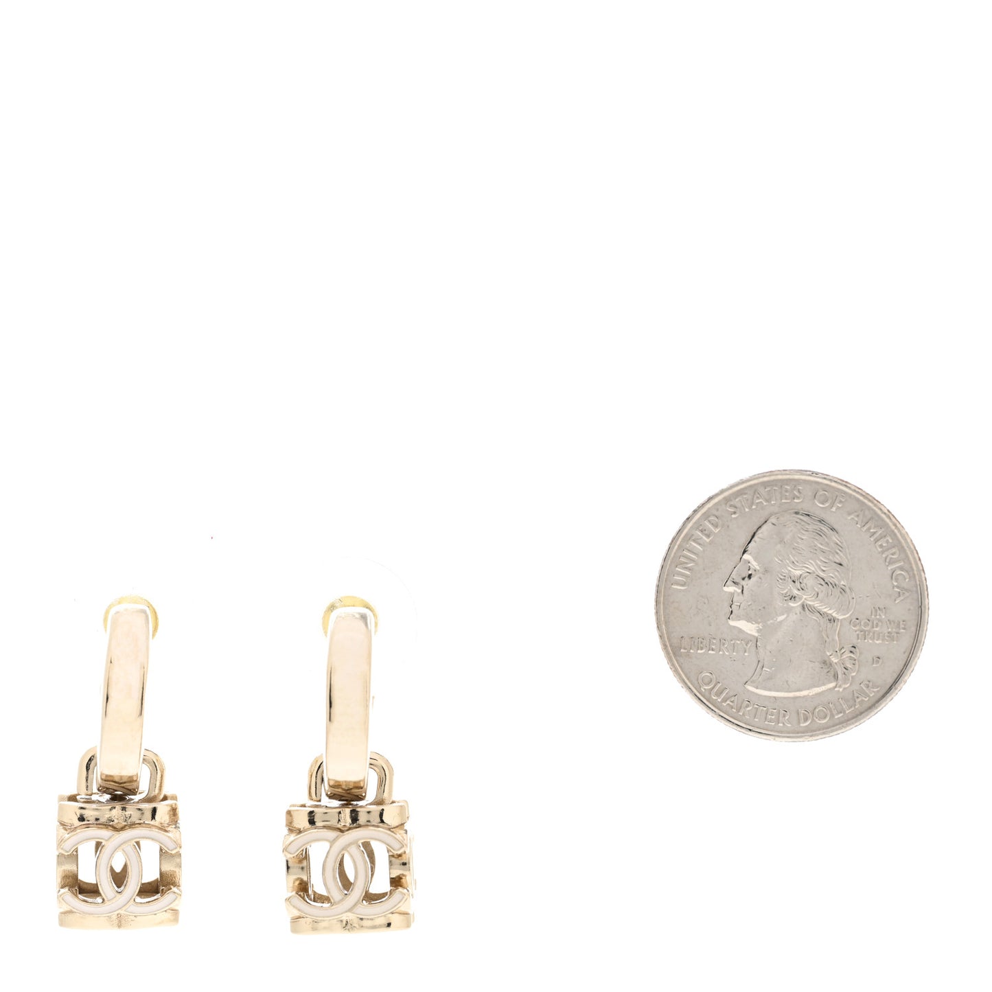 Enamel CC Cube Drop Earrings Gold White