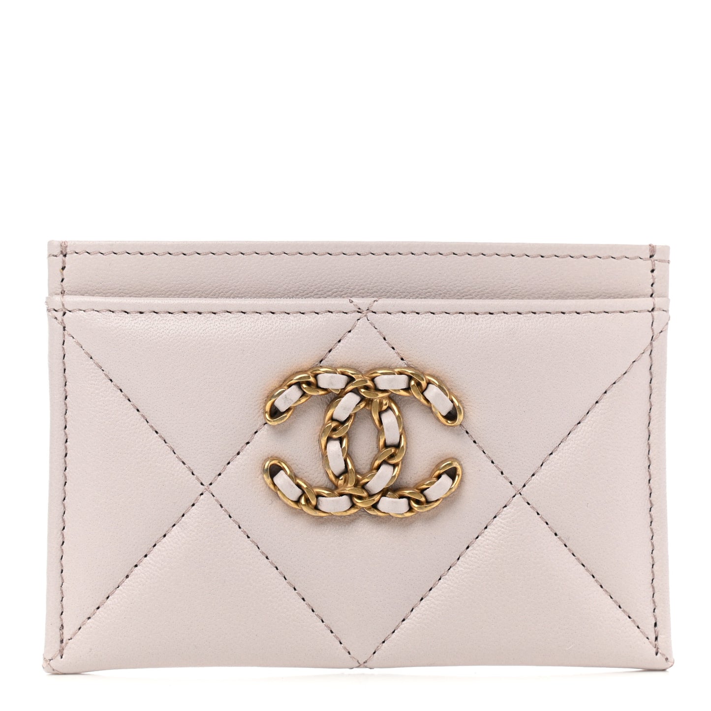 Lambskin Quilted Chanel 19 Card Holder Light Purple