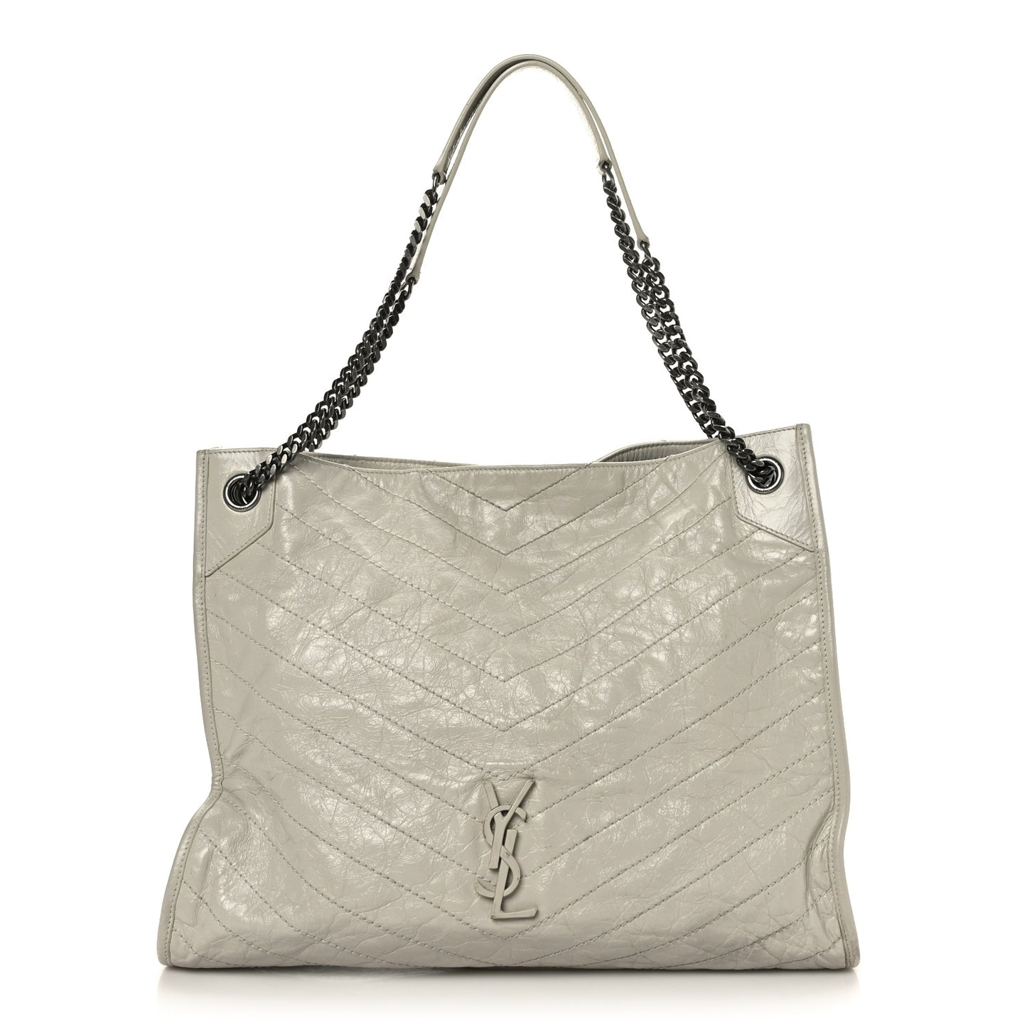 Crinkled Calfskin Matelasse Monogram Large Niki Shopper Tote Cream Soft