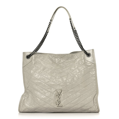 Saint Laurent Crinkled Calfskin Matelasse Monogram Large Niki Shopper Tote Cream Soft 1 of 6