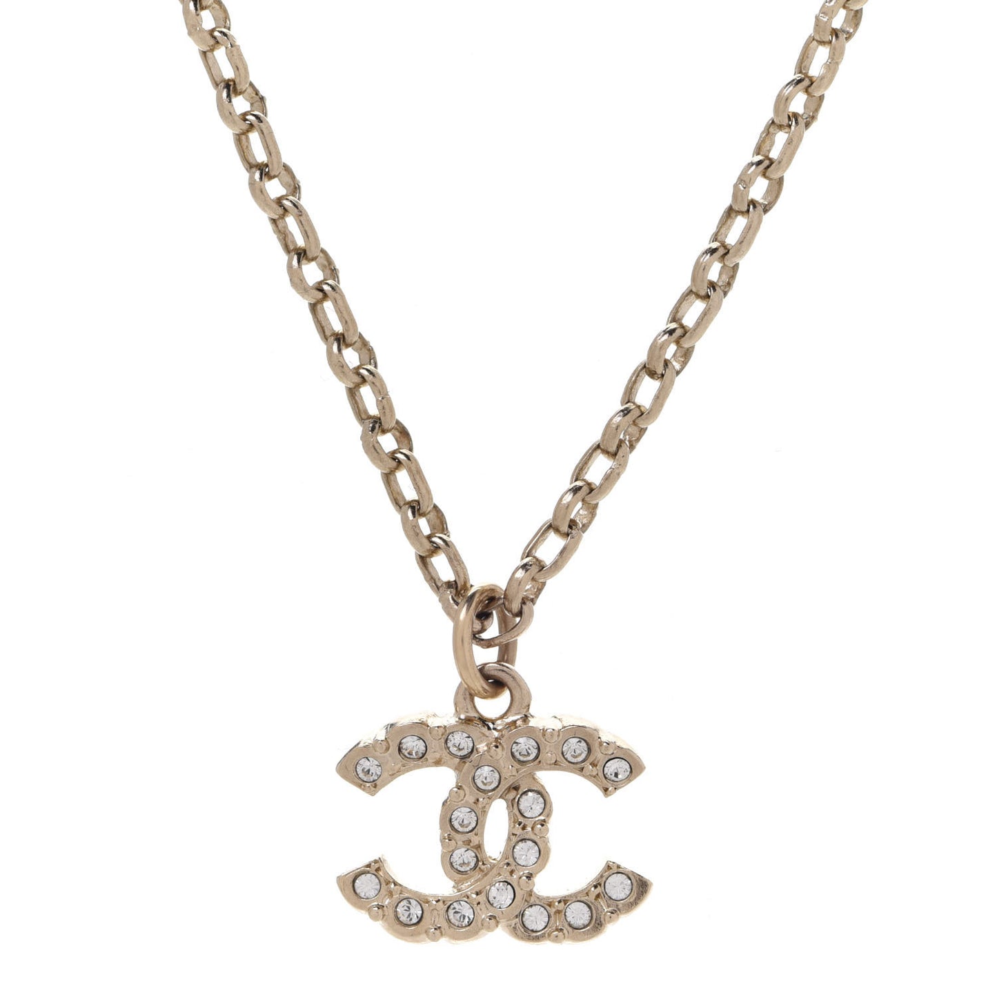 Pearl Crystal CC Pendant Necklace Gold
