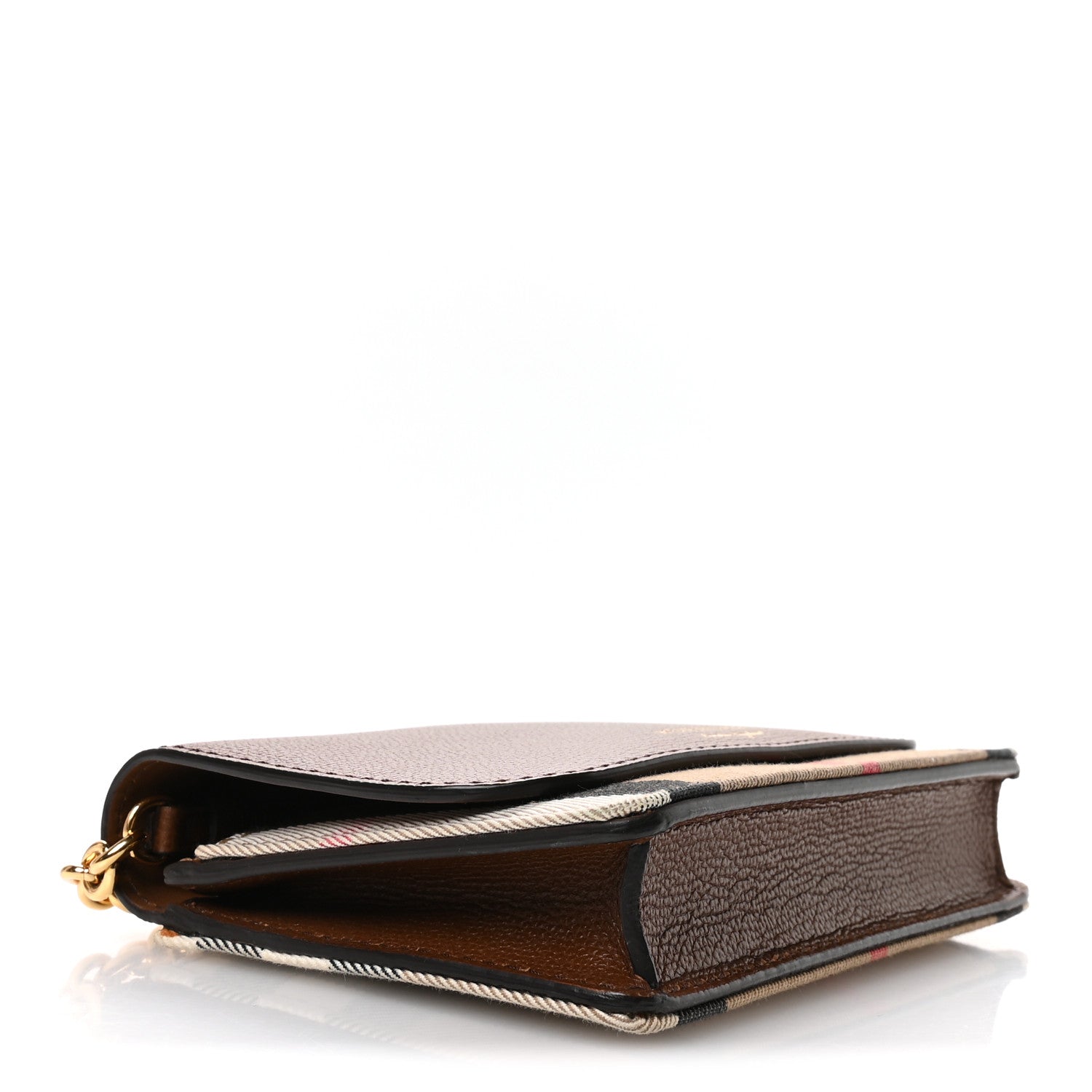 Burberry Grained Calfskin House Check Tartan Mix Hampshire Wallet On Chain Tan 4 of 12