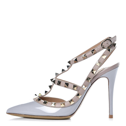 Valentino Garavani Patent Rockstud Ankle Strap Pumps 35 Grey Poudre 1 of 10