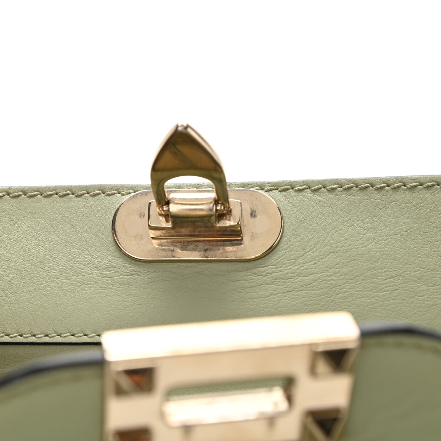 Vitello Small Rockstud Double Handle Tote Green Tea Sorbet