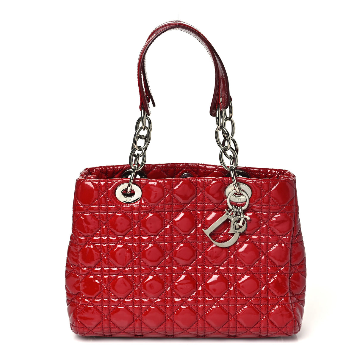 Patent Cannage Small Dior Soft Shopping Tote Red