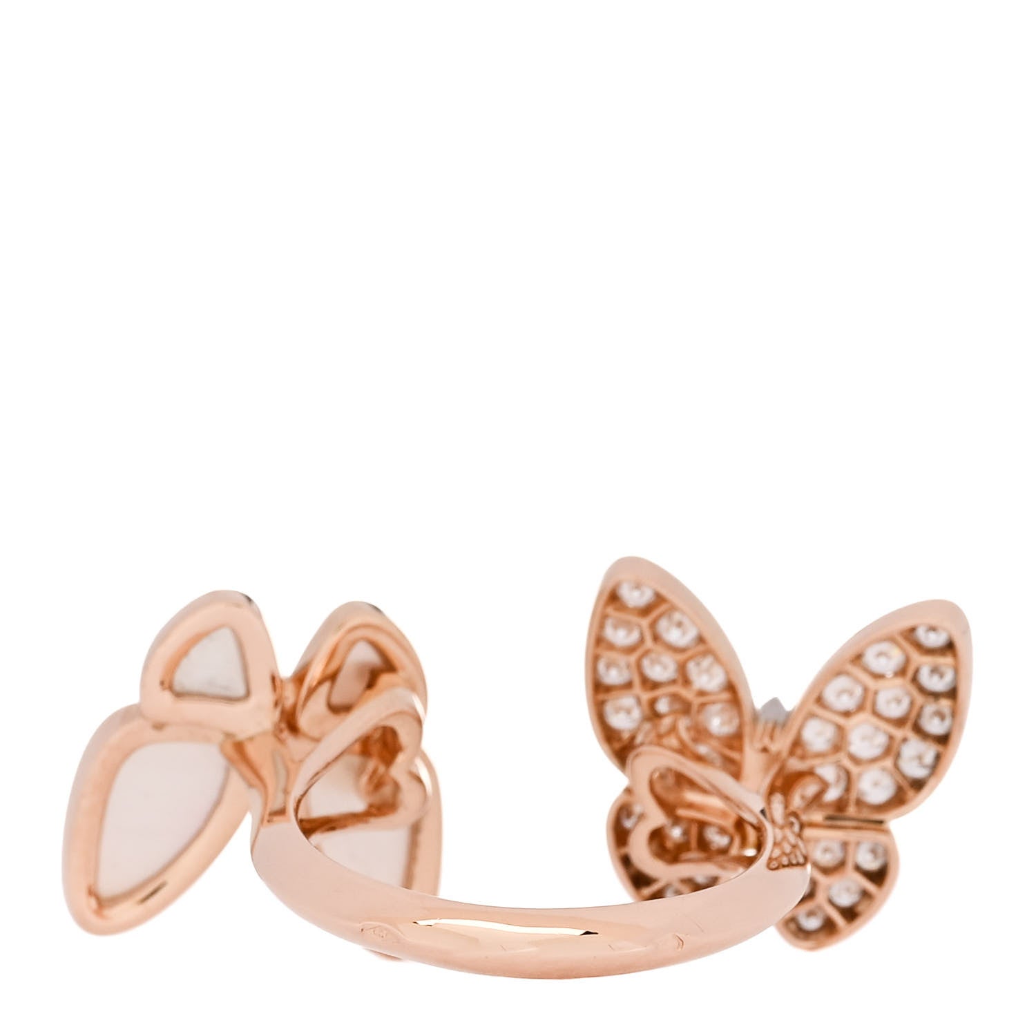 Van Cleef & Arpels 18K Rose Gold Diamond Mother of Pearl Two Butterfly Between The Finger Ring 54 7 3 of 5