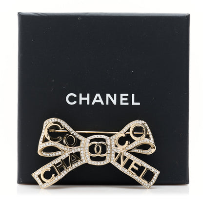Chanel Metal Crystal Bow-tiful CC Brooch Gold 5 of 5