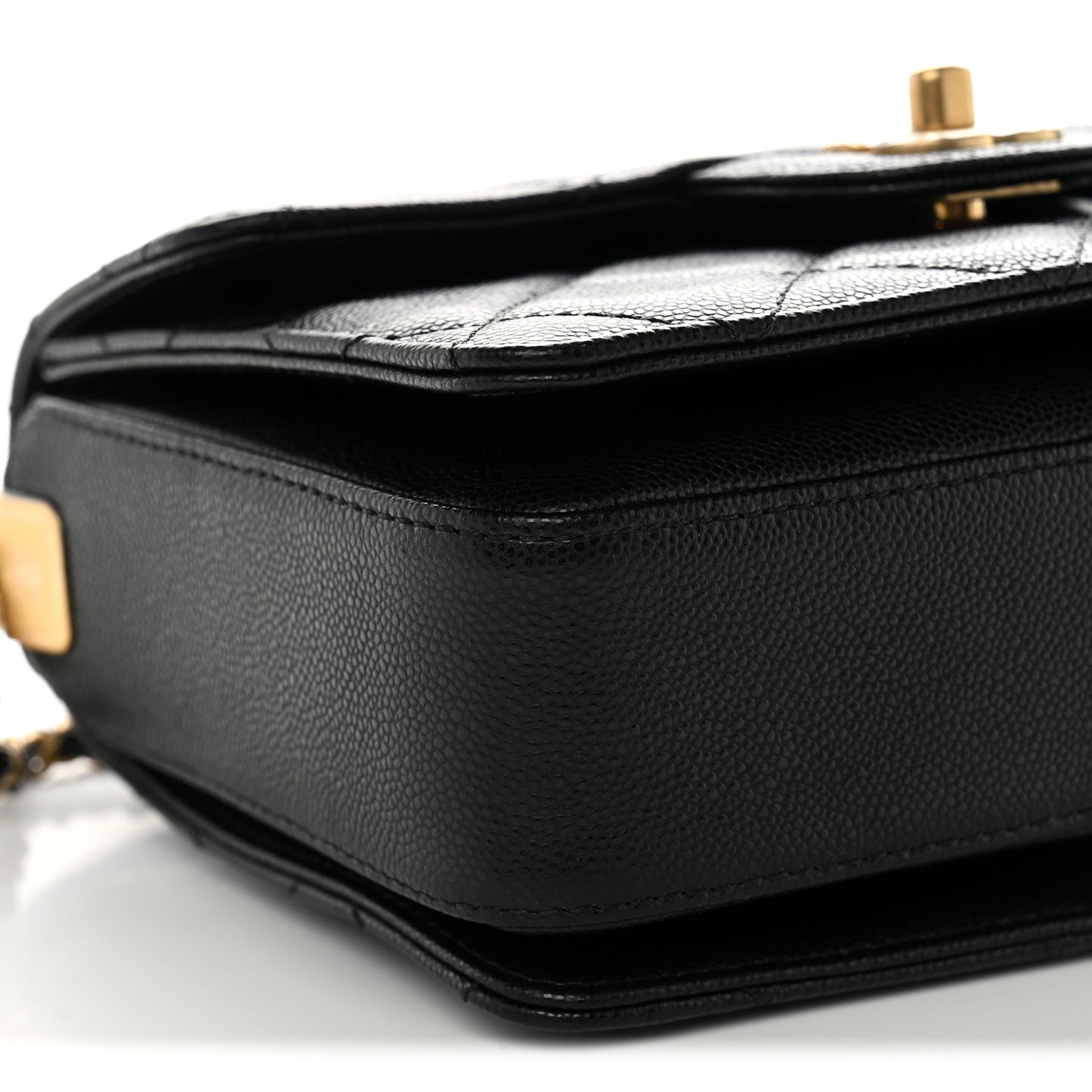 Shiny Caviar Quilted Mini Top Handle Flap Black