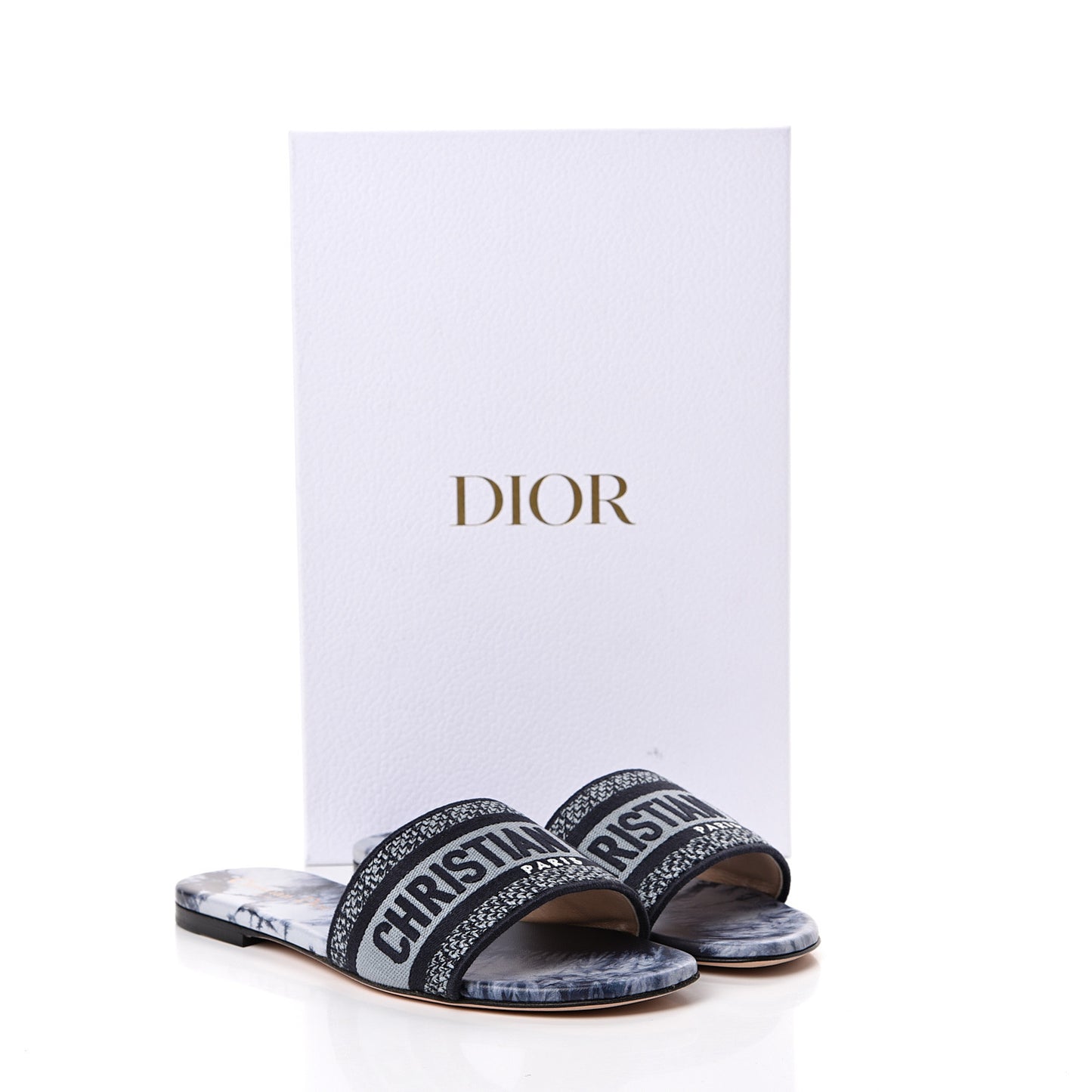 Canvas Tie and Dior Embroidered Dway Flat Slide Sandals 37.5 Denim