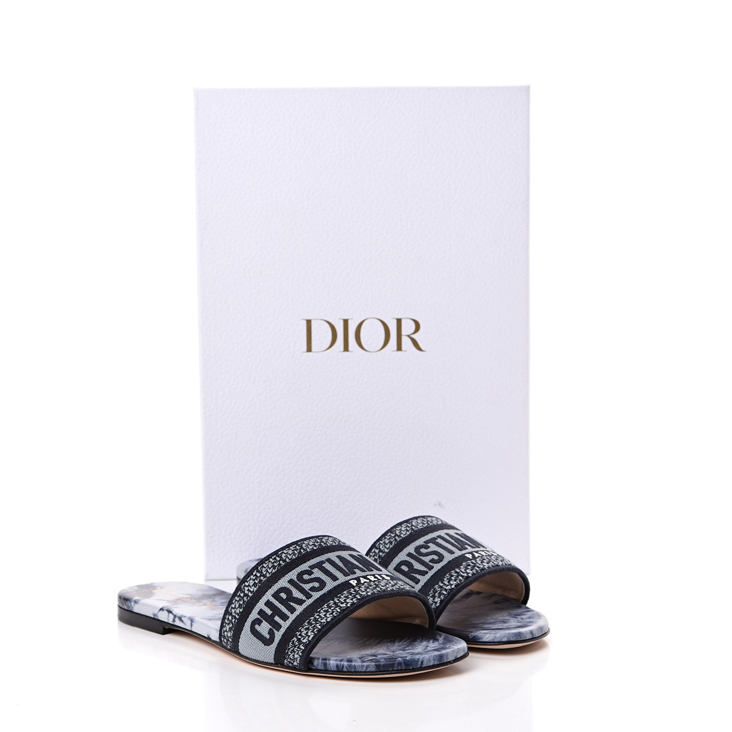 Christian Dior Canvas Tie and Dior Embroidered Dway Flat Slide Sandals 37.5 Denim 10 of 10