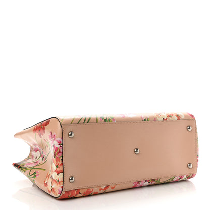 Gucci Shangai Calfskin Blooms Print Medium Bamboo Shopper Tote Pink Apricot Multicolor 5 of 15